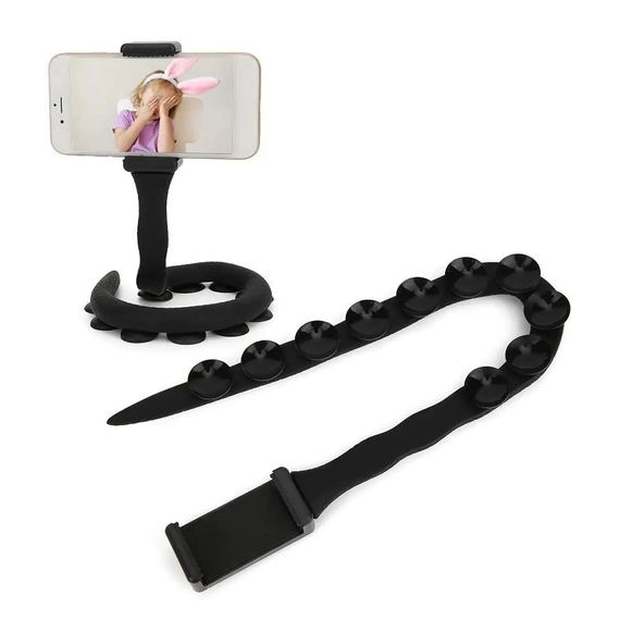 Гнучкий тримач для телефону з універсальними присосками Cute Worm Lazy Holder. Колір: чорний CJ-82 | Зображення 8