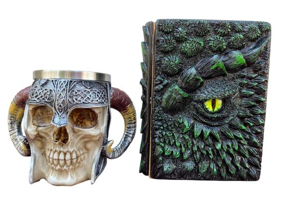 Подарунковий набір Кухоль 3D Рогатий Череп і Блокнот 3D «Око Лісового Дракона»