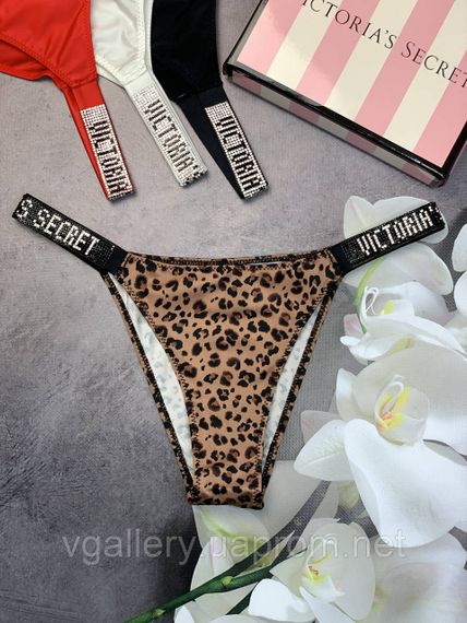 Набор женских трусиков Victoria`s Secret Танга-бразилиана со стразами в коробке - Черный+Белый+Касный M, Черный+Леопардовый+Красный | Зображення 5