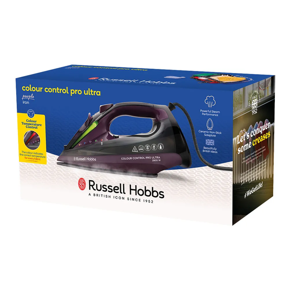 Праска Russell Hobbs Colour Control Pro Ultra, 2800Вт, 380мл, паровий удар -195гр, самоочищення, індик.температури, керам. підошва, сіро-фіолетовий (27281-56) | Зображення 5