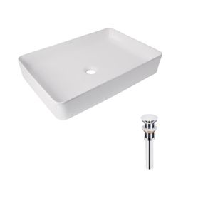 Комплект Qtap Tern: Раковина накладна прамокутна 600x400x110 мм WHITE + Донний клапан PU02