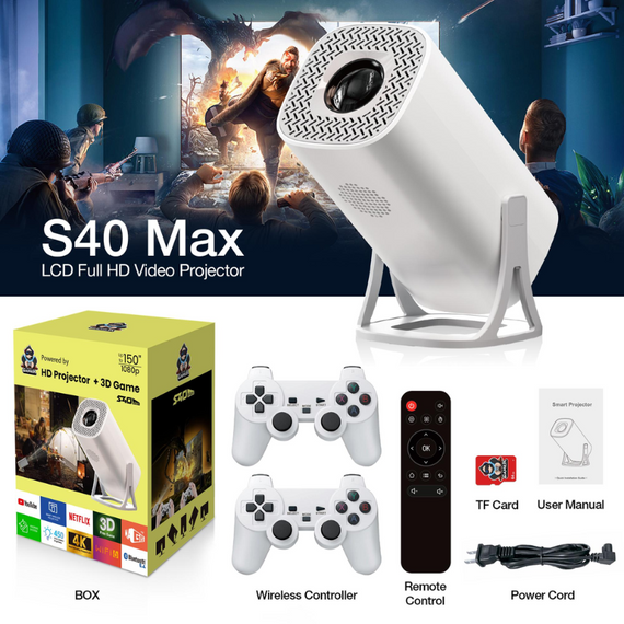 Ігровий смарт проектор S40 Max AND HA-198 з 2 джойстиками карта з іграми 64Gb, Android 11