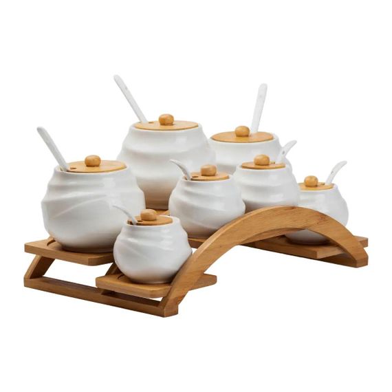 Банки для сипучих продуктів 7 штук по 200 мл та 500 мл на бамбуковій підставці HP1231 | Зображення 2