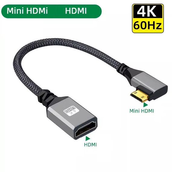 Угловой кабель HDMI мини - HDMI 2.0 mama 90 град. левый угол 90 градусов