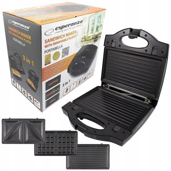 Мультипекарь 3в1 Esperanza EKT006K Portabella сэндвичница вафельница гриль со сменными панелями | Зображення 7