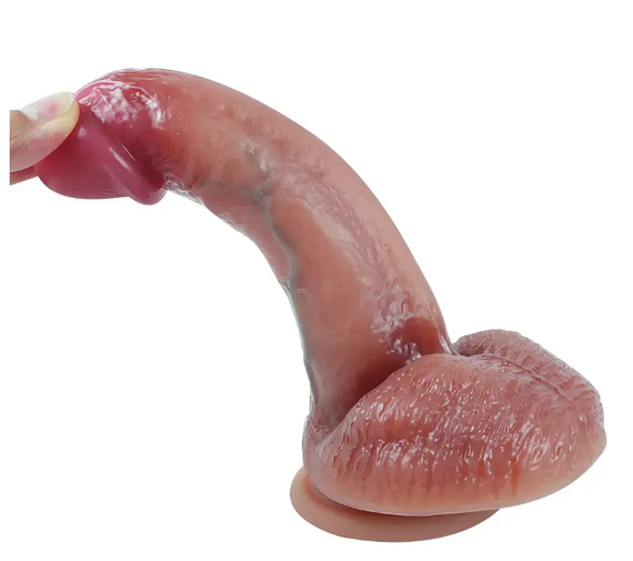 Большой фаллоимитатор с мошонкой на присоске OYO - Dildo Double Layer Silicone YQW-031 (длина 20 см, диаметр 4.1 см) Sex Aura | Зображення 4