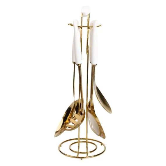 Набор кухонных принадлежностей на подставке 7 предметов кухонные аксессуары на подставке Белый с золотом HP-20-65 | Зображення 4