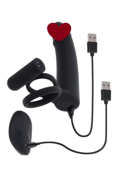 Вібратор з кільцями та віброкулею Gender X з пультом, чорний, 14.6 х 3.8 см Sex Aura