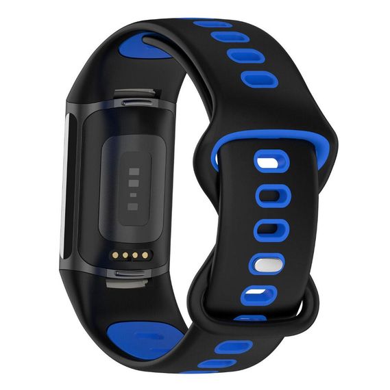Силіконовий ремінець Primolux Sport для фітнес браслета Fitbit Charge 5 / Charge 6 - Black&Blue / розмір М | Зображення 3