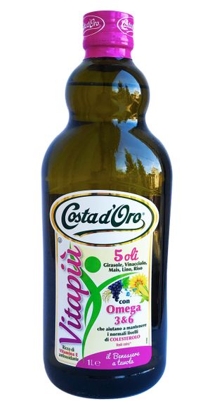 Масло  - смесь пяти масел Costa d'Oro Vitapiu, 1л, Италия, с витамином Омега 3 и 6, первый холодный отжим