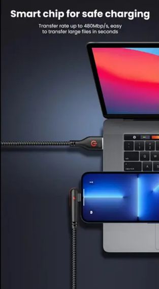 Кабель USB Type-C для швидкого заряджання Huawei Mate (1 метр), 90 градусів, чорний | Зображення 8
