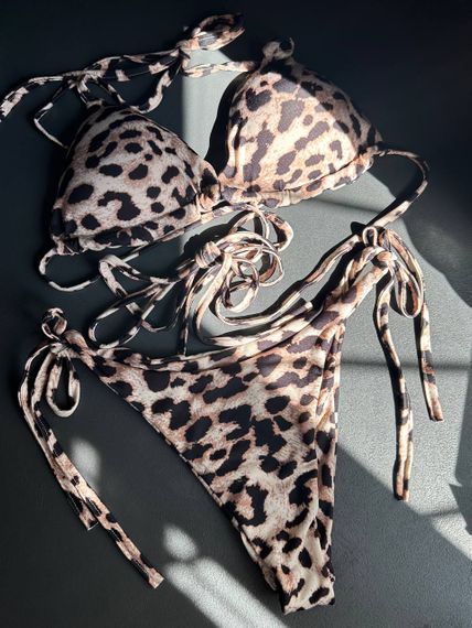 Женский раздельный леопардовый купальник бикини с завязками на талии LU036 цвет леопардовый, размер onesize 42/48 | Зображення 2