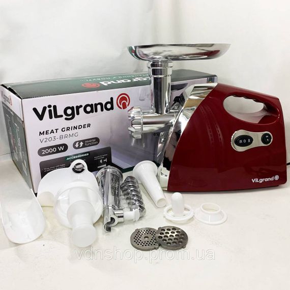 М'ясорубка з насадками для нарізання овочів ViLgrand V203-BRMG 2000 Вт, Електром'ясорубка 5 насадок SC-52 | Зображення 4