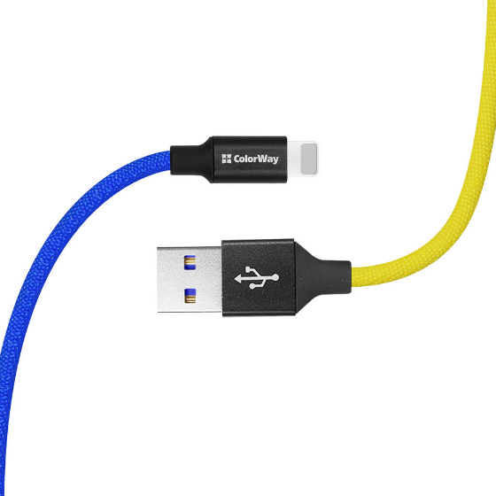 Кабель USB Lightning ColorWay CW-CBUL052-BLY 2,4A 1м синій/жовтий | Зображення 2