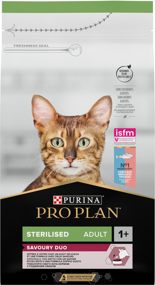 Сухий корм PRO PLAN Sterilised Adult 1+ Savoury Duo для дорослих стерилізованих котів, тріска та форель 1.5кг