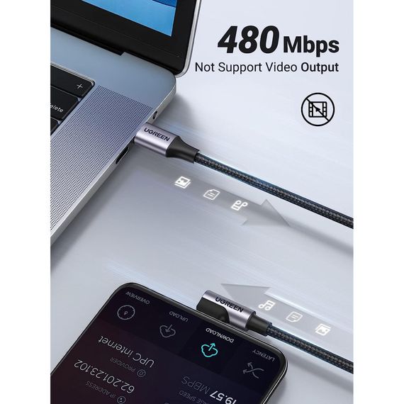 Дата кабель USB-C to USB-C 3.0m 60W US255 90-degree Angle Black Ugreen (80714) | Зображення 3