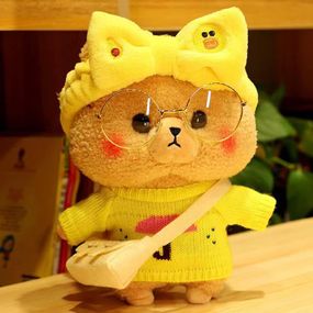 Велика Плюшева Іграшка Ведмедик Тедді Лалафанфан у Жовтій Пов'язці та Окулярах Cafe Mimi 30 см