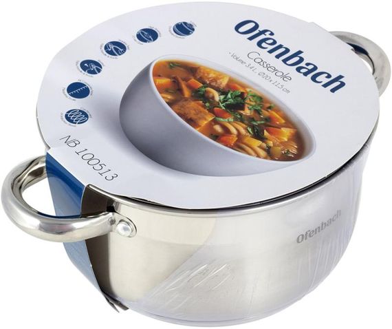 Каструля Ofenbach Casserole з нержавіючої сталі 3400мл зі скляною кришкою | Зображення 5