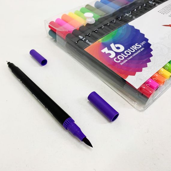 Профессиональный набор 36 шт двухсторонних маркеров линер+кисть с мягкой головкой на водной основе FT-64 | Зображення 1