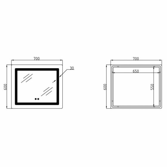 Дзеркало Lidz Kubis (KU2) 700х600 з LED-підсвічуванням Touch, з антизапотіванням, з димером, рег. яскравості LDKU60070049286 | Зображення 1