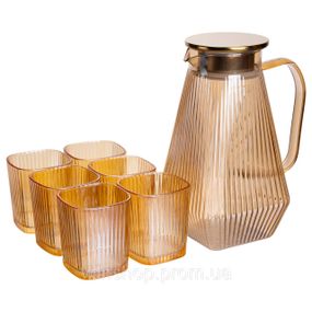 Кувшин 1.8 л со стаканами 6 штук по 200 (мл) графин для компота сока воды лимонада кувшин для напитков Коричневый HP-19-39