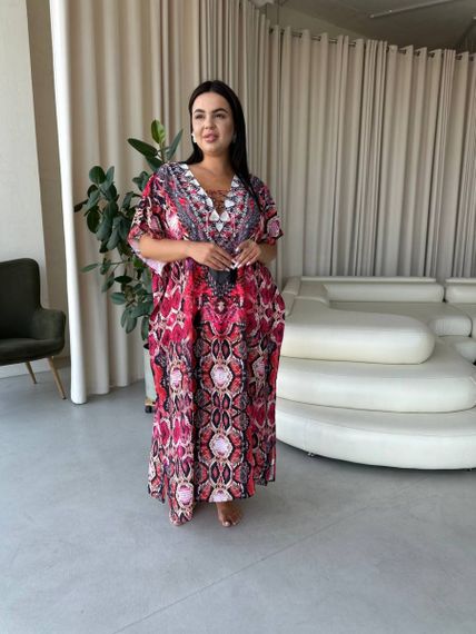 Легка максі сукня-туніка рожева PLUS SIZE для відпочинку | Зображення 3