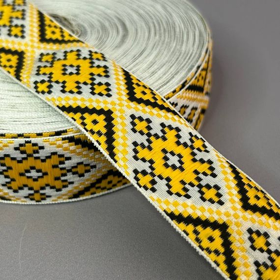 3см тасьма національна з українським орнаментом - жовтий ромб