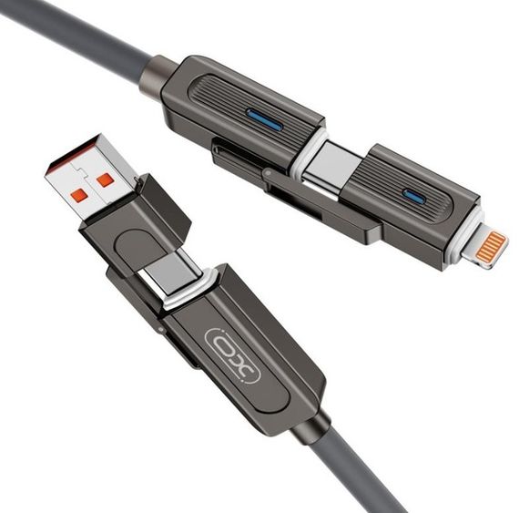 Кабель XO NB275 Zinc Alloy Silicone Type-C/USB-A to TYPE-C/Lightning - 4-in-1 - 60W - 1m Gray | Зображення 2