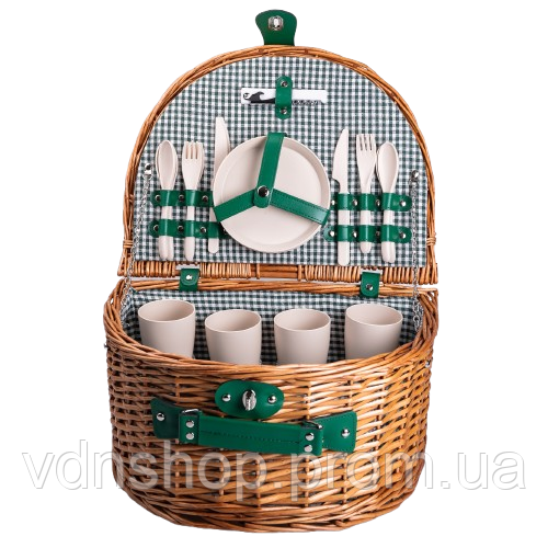 Кошик плетений для пікніка з посудом на 4 персони 41х31х22 см набір посуду туристичний для кемпінгу HP-ZQ-2