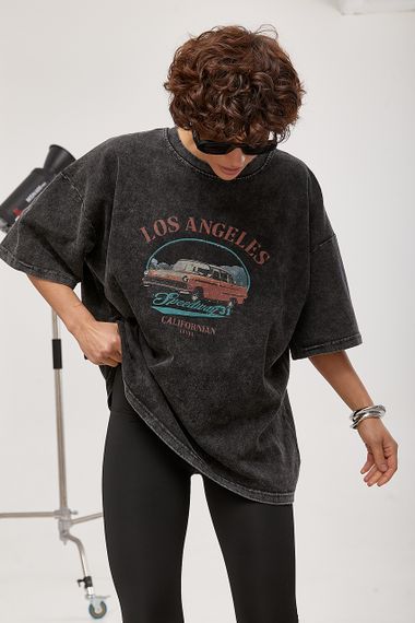 Футболка в стилі тай-дай із принтом авто - чорний цвет, ONE SIZE (є розміри)