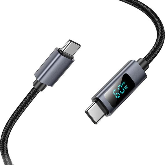 Дата кабель Hoco X112 Favor with display Type-C to Type-C 60W (1m) Black | Зображення 1