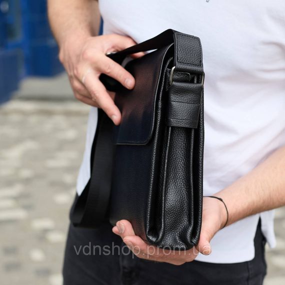 Сумка мессенджер 21.5x25x7 кожаная барсетка для мужчин Tiding Bag 35775 черная | Зображення 3