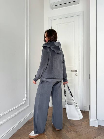 Женский велюровый спортивный костюм на молнии, большие размеры и батал, SS181 цвет серый, размер 52/54 | Зображення 2