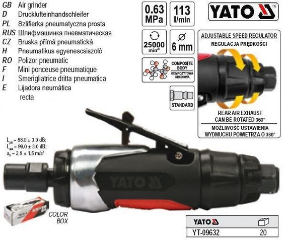 Шлифмашина пневматическая прямая YATO Польша YT-09632