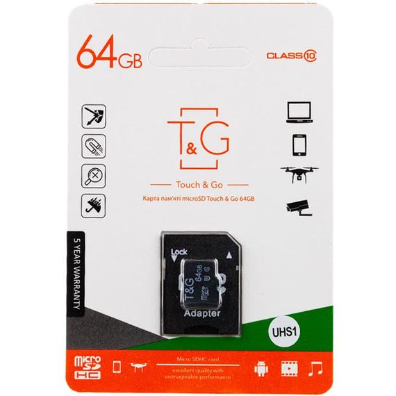 Карта памяти T&G microSDXC (UHS-1) 64 GB class 10 (с адаптером)