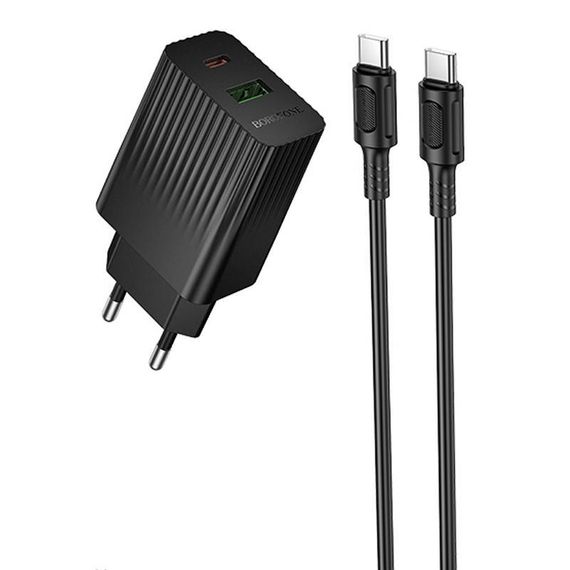 СЗУ Borofone BAS76A Source PD30W+QC3.0 (1USB-A/1C) + кабель Type-C to Type-C Black