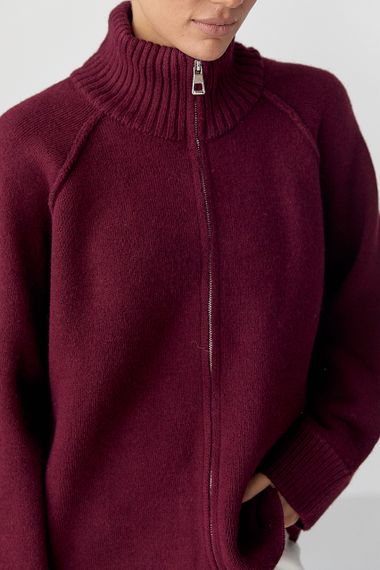 В'язаний кардиган на блискавці вільного фасону - бордо цвет, ONE SIZE (є розміри) | Зображення 3
