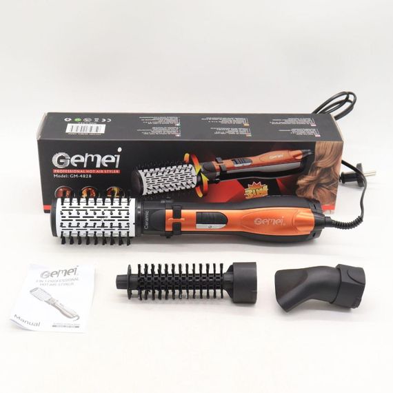 Фен-щітка для волосся, що обертається 3в1 Gemei GM-4828 / Фен-браш для укладання волосся з насадками | Зображення 9