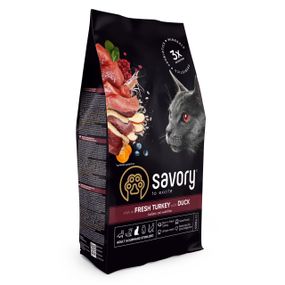 Cухий корм з качкою та індичкою для стерилізованих котів Savory Adult Cat Steril Fresh Turkey and Duck, 2 кг