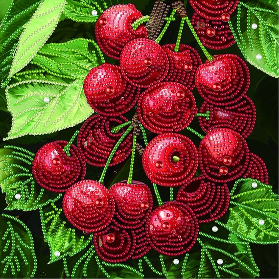 Алмазная мозаика "Сочная вишня" BH022 неполная выкладка 25х25 см