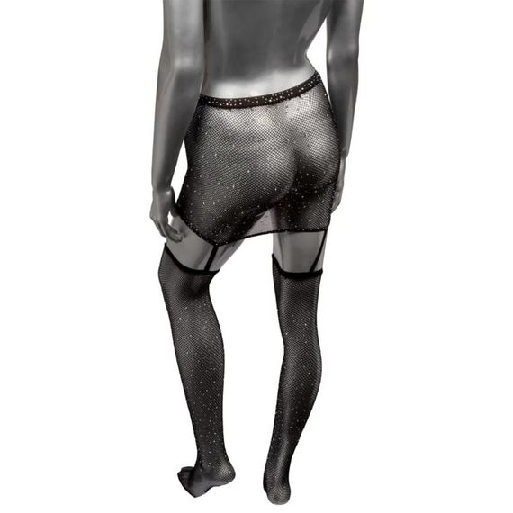 Пояс-спідниця із панчохами у сітку зі стразами Calexotics Garter Skirt Thigh Highs, чорний Sex Aura | Зображення 2