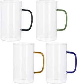 Набір 4 скляних кухлів Lorenza 500мл з кольоровими ручками