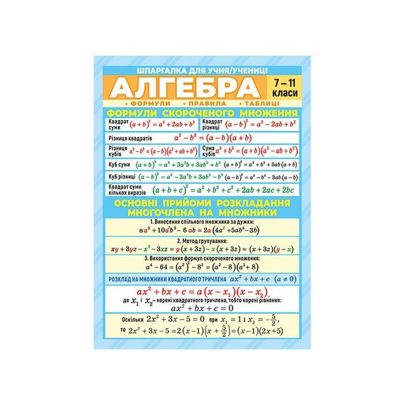 Шпаргалка шкільна "Алгебра 7-11 клас" 10112015