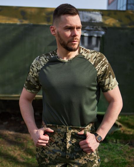 Футболка тактична чоловіча  колір хакі/піксель р.48 408297 | Зображення 1