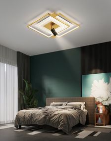 Люстра світлодіодна стельова LED світильник для квартири на стелю лед з пультом 26853 Золото 15х50х50 см.