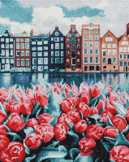 Алмазна мозаїка Місто в тюльпанах 40х50 см ColorArt SP098 | Зображення 1