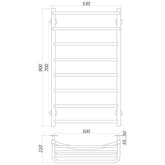 Рушникосушарка UNIO Op W 900-500-8 Олівія з полицею (20861) | Зображення 1