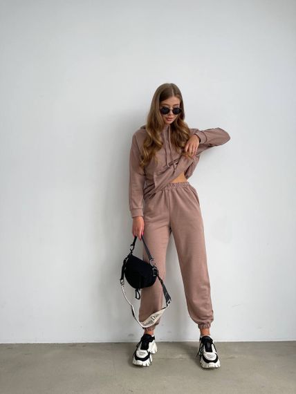 Женский спортивный костюм худи и джоггеры демисезонный двунитка BF536 размер 50/52, цвет капучино
