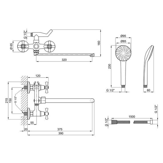Смеситель для ванны Lidz Lamb 140 с поворотным изливом двухвентильный (c душевым гарнитуром) LDLAM140CRM22144 Chrome | Зображення 1