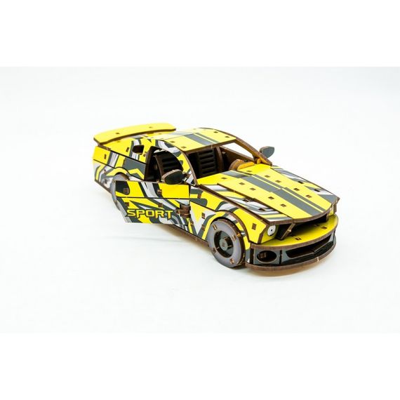 Деревянный 3D конструктор "Muscle car GT" Puz-00638, 162 детали, желтый | Зображення 4
